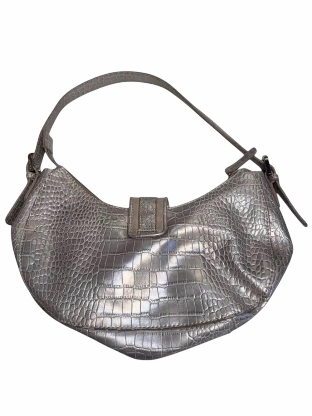 Vintage Y2K Faux Croc Hobo Bag Women’s Silver Buckle Studded Mcbling 2000s Glam
